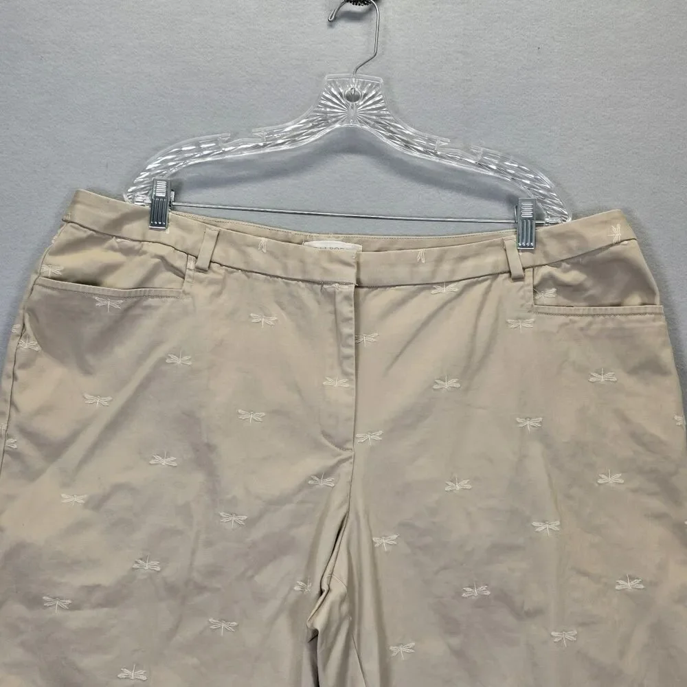Talbots Shorts Bermuda Khaki Chino Embroidered Dragonfly Size 20W